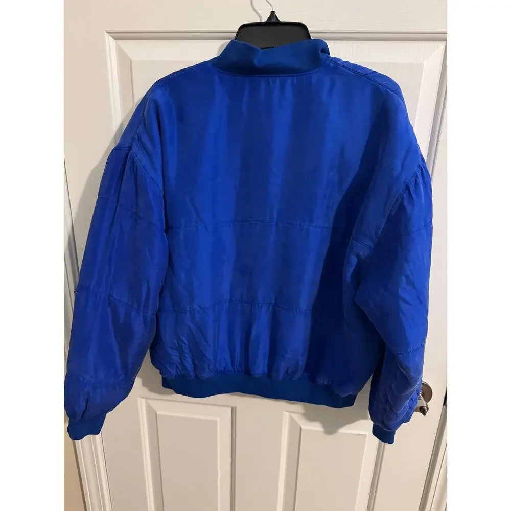 1010 Design Vintage Mens Brushed Silk Quilted Lined Bomber Blue Size M